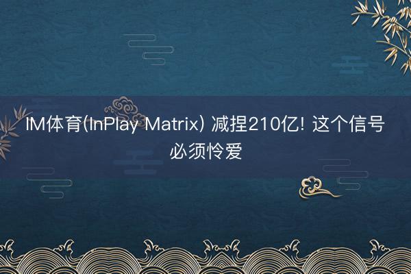 IM体育(InPlay Matrix) 减捏210亿! 这个